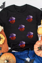 Black T-Shirt with Sequined Pumpkin Faces for Women Woman T Shirts