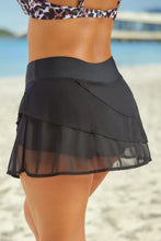 Black Tiered Swim Skirt with Moderate Stretch Swim Bottoms