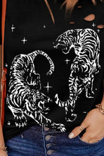 Black Tiger Graphic Tee for Women Cutout Opaque Polyester Elastane Woman T Shirts