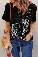 Black Tiger Graphic Tee for Women Cutout Opaque Polyester Elastane Woman T Shirts