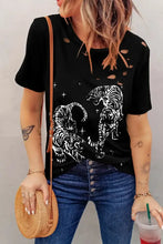 Black Tiger Graphic Tee for Women Cutout Opaque Polyester Elastane Black Woman T Shirts