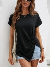 Black Twisted Knot Short Sleeve Blouse for Women Black Woman T Shirts