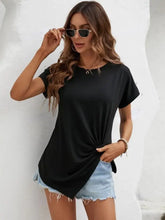 Black Twisted Knot Short Sleeve Blouse for Women Woman T Shirts
