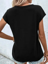 Black Two-Tone V-Neck Buttoned Short Sleeve T-Shirt for Women Woman T Shirts