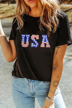 Black USA Flag Sequin Graphic T Shirt for Women Woman T Shirts