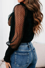 Black V-Neck Bodysuit with Sheer Polka Dot Long Sleeve Length Woman Bodysuits
