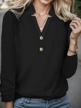 Black V-Neck Button-Up Long Sleeve Blouse for Women Black Woman T Shirts