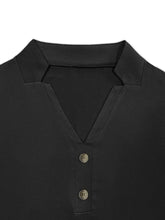 Black V-Neck Button-Up Long Sleeve Blouse for Women Woman T Shirts