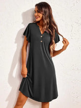 Black V Neck Midi Dress with Flutter Sleeves and Moderate Stretch Black Sleep Dresses