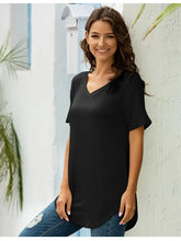 Black V Neck Short Sleeve Womens T Shirt Polyester Spandex Blend Woman T Shirts