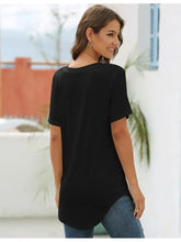 Black V Neck Short Sleeve Womens T Shirt Polyester Spandex Blend Woman T Shirts