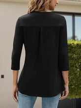 Black V-Neck Three Quarter Sleeve Tunic Top for Women Woman T Shirts