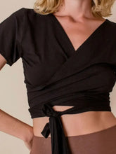 Black Wrap Crop Top for Women in Stretchy Opaque Fabric Woman T Shirts