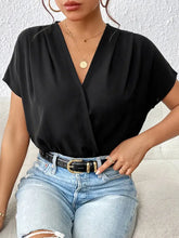 Black Wrap-Front Bodysuit in Stretchy Polyester Woman Bodysuits