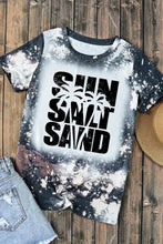 Bleach Splattered Navy T Shirt with Sun Salt Sand Text Woman T Shirts