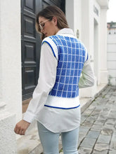 Blue and White Checkered Argyle Sweater Vest for Women Woman Outerwear