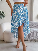 Blue and White Floral High Low Midi Skirt for Women Pastel Blue Woman Skirts