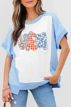 Blue and White Flower USA Graphic Tee for Women White Woman T Shirts