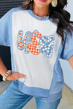 Blue and White Flower USA Graphic Tee for Women Woman T Shirts