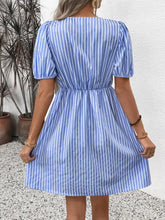 Blue and White Striped Bow Detail Casual Dress Casual Dresses