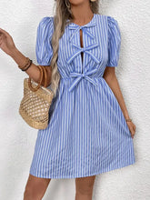 Blue and White Striped Bow Detail Casual Dress Casual Dresses