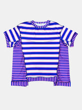 Blue and White Striped Cotton Short Sleeve T-Shirt for Women Woman T Shirts