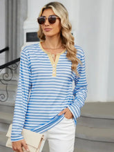 Blue and White Striped Long Sleeve Buttoned Shirt for Women Dusty Blue Woman T Shirts
