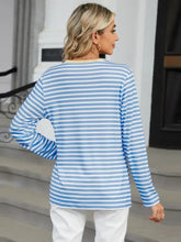 Blue and White Striped Long Sleeve Buttoned Shirt for Women Woman T Shirts