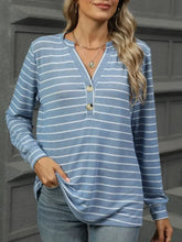 Blue and White Striped Long Sleeve Shirt for Women Light Blue Woman T Shirts