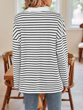 Blue and White Striped Long Sleeve Shirt with Pink Collar Woman T Shirts