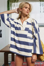 Blue and White Striped Oversized Cotton Shirt for Women Dusty Blue Woman T Shirts