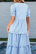 Blue and White Striped Tiered Midi Dress Casual Dresses