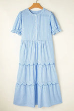 Blue and White Striped Tiered Midi Dress Casual Dresses