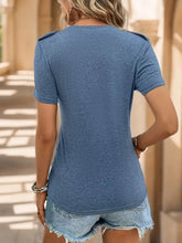 Blue Button-Down Short Sleeve V-Neck T-Shirt with Pocket for Women Woman T Shirts