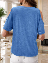 Blue Cold Shoulder Button Front Top for Women Size Cold Shoulder Style Woman T Shirts