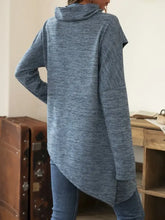 Blue Cowl Neck Asymmetrical Tunic Sweater for Women Woman T Shirts
