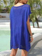 Blue Crochet Knit Swimwear Cover-Up Dress Swimwear Cover-Ups