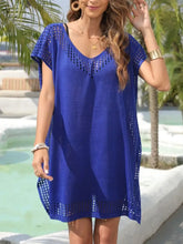 Blue Crochet Knit Swimwear Cover-Up Dress Swimwear Cover-Ups