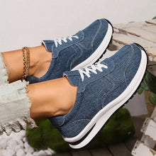 Blue Denim Sneakers with White Laces for Women Woman Athletic Shoes
