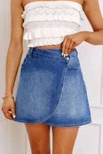 Blue Denim Wrap Skirt with Pockets Mini Length Medium Woman Skirts