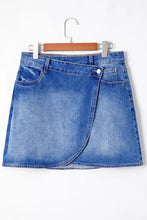 Blue Denim Wrap Skirt with Pockets Mini Length Woman Skirts
