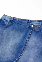Blue Denim Wrap Skirt with Pockets Mini Length Woman Skirts