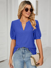 Blue Eyelet Puff Sleeve Blouse for Women Woman T Shirts