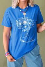 Blue Floral Cowboy Boot Graphic Women’s T Shirt Cotton Blend Woman T Shirts