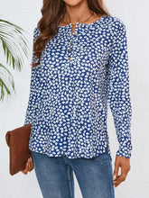 Blue Floral Long Sleeve Buttoned Blouse for Women Woman T Shirts
