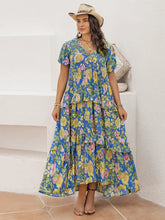 Blue Floral Tiered Maxi Dress in 100 Percent Viscose Maxi Dresses