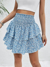 Blue Floral Tiered Mini Skirt for Women Sky Blue Woman Skirts