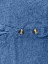 Blue Heathered Button-Front Long Sleeve Top for Women Woman T Shirts