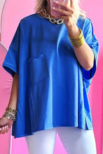 Blue Oversized Short Sleeve T Shirt with Pocket for Women Royal Blue Woman T Shirts