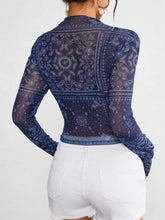 Blue Paisley Mesh Top for Women Woman T Shirts